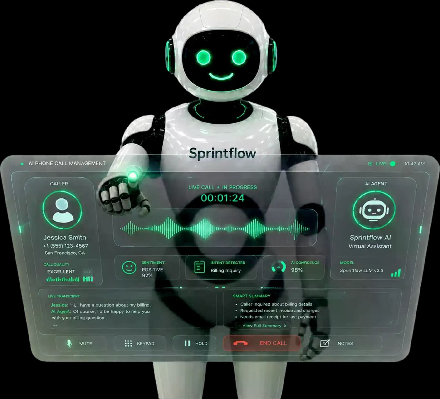 Sprintflow AI receptionist managing a live customer call in real time