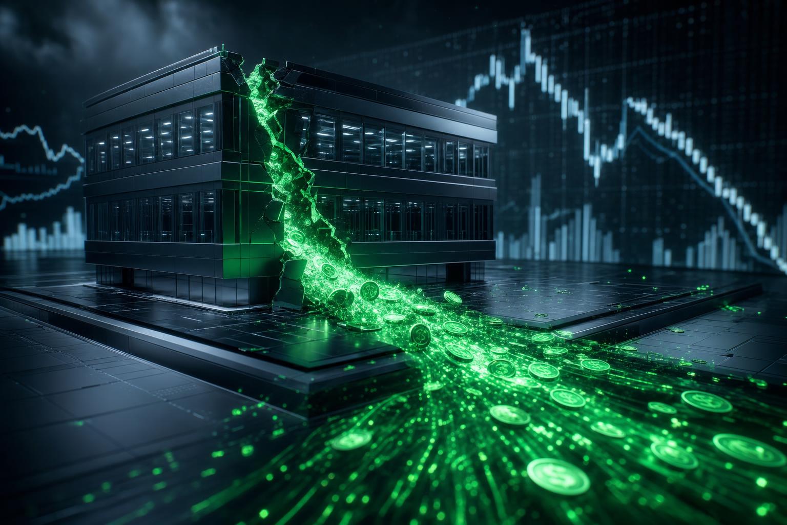 A business building leaking a stream of glowing green coins, illustrating lost revenue
